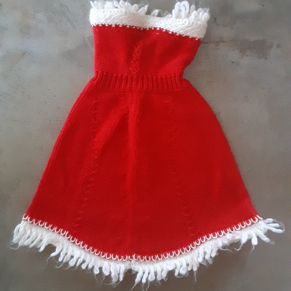 🎈Sale! Toddler Red Knit Poncho Shawl Fringe made in Italy marked 4 fits 2T-3T - Picture 7 of 9